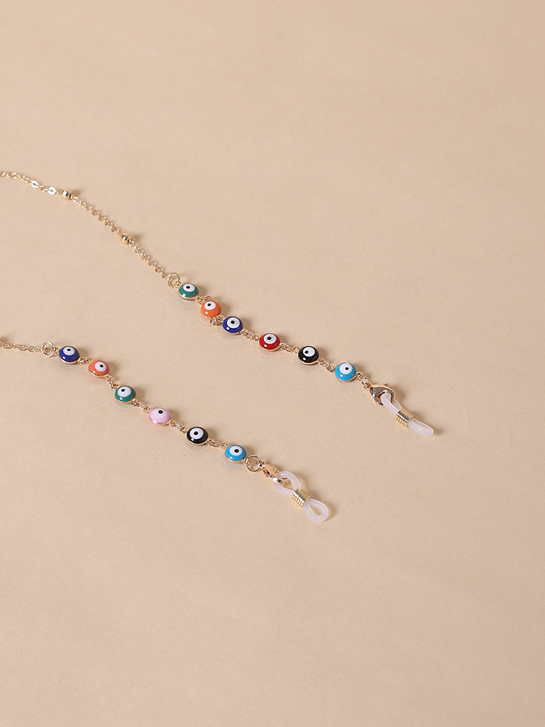 Misbeliv Gold Tone Multicolored Evil Eye Sunglasses Chain