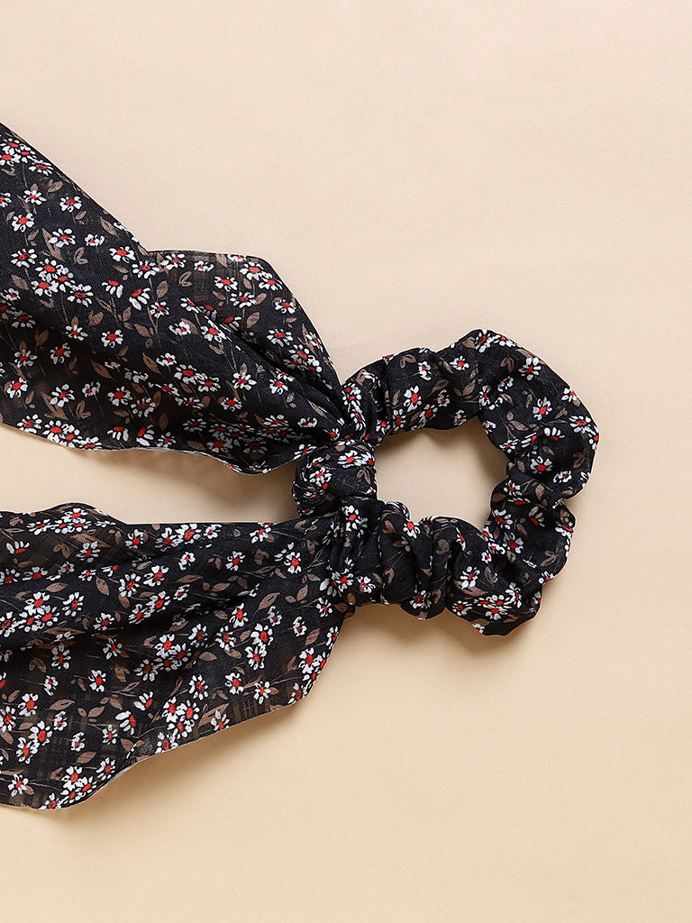 Misbu Black Floral Scarf Scrunchie