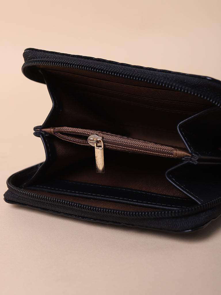 Misbu Black Stripe Textured Small Zip Wallet
