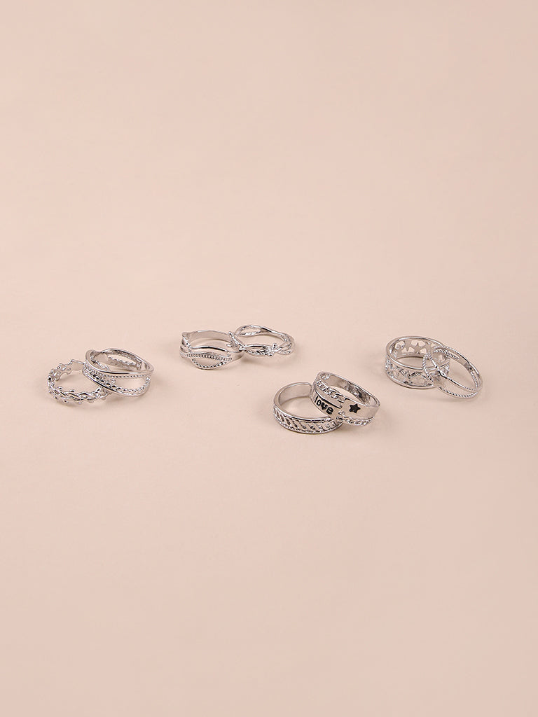 Xcite Exclusive Silver Finger Ring Set Of 8