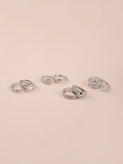 Xcite Exclusive Silver Finger Ring Set Of 8