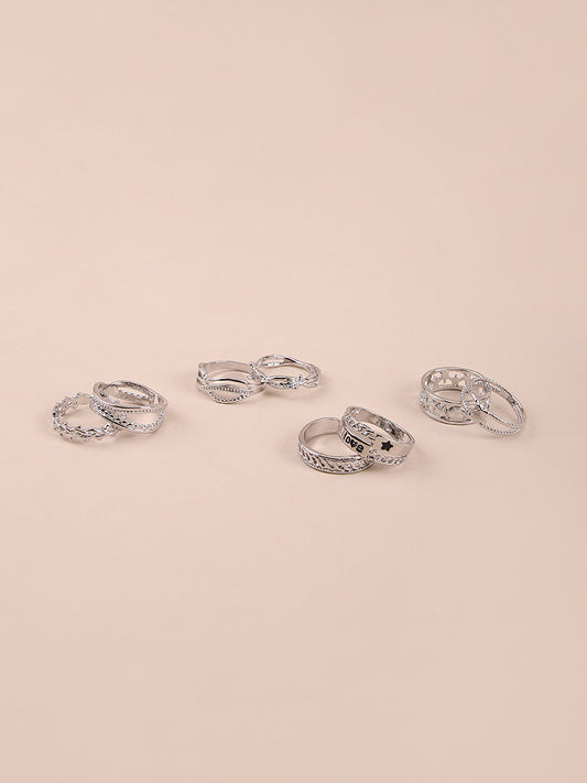 Xcite Exclusive Silver Finger Ring Set Of 8