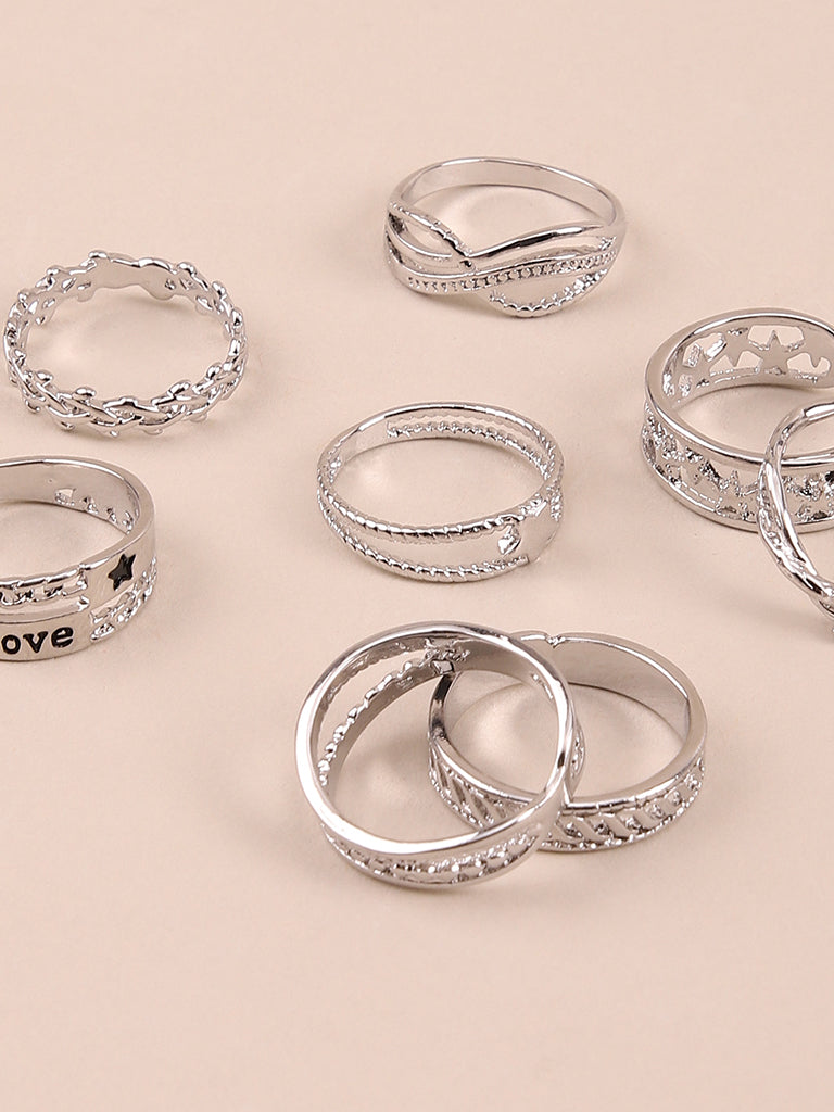 Xcite Exclusive Silver Finger Ring Set Of 8
