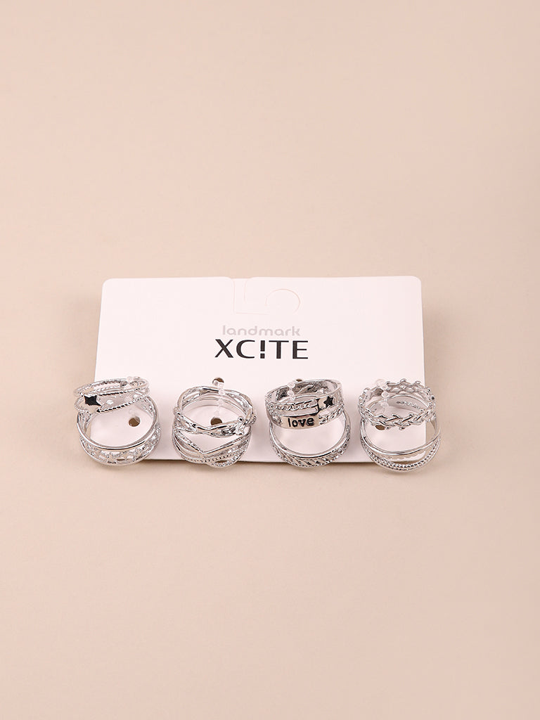 Xcite Exclusive Silver Finger Ring Set Of 8