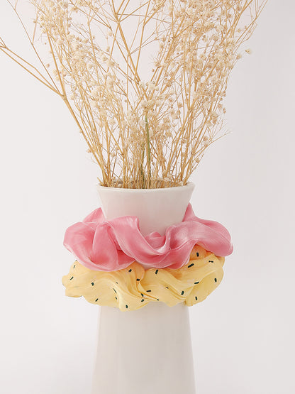 Misbu Yellow & Pink Floral Organza Scrunchies - Set of 2