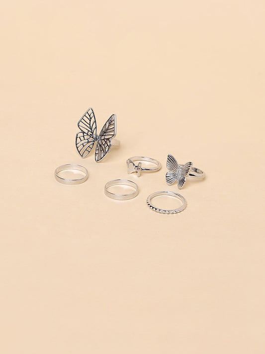 Misbu Butterfly Signets And Palin Rings - Set Of 6