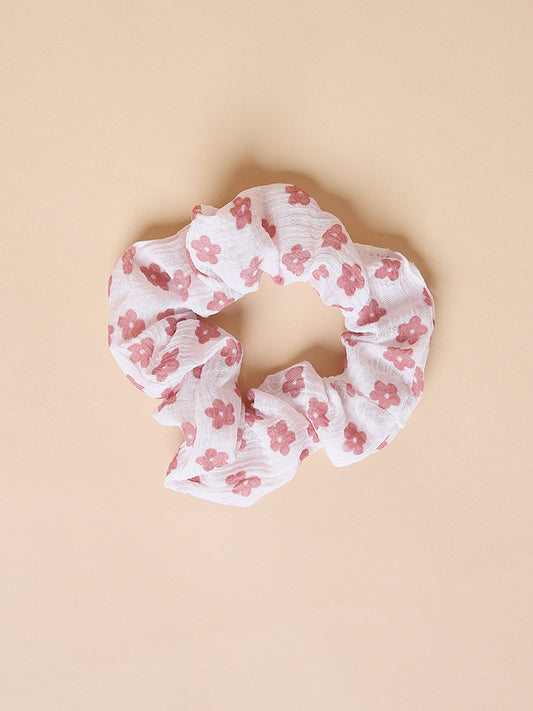 Misbu Brown Floral Scrunchy - Set Of 3