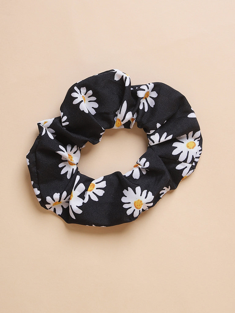 Misbu Black Floral Organza Scrunchy