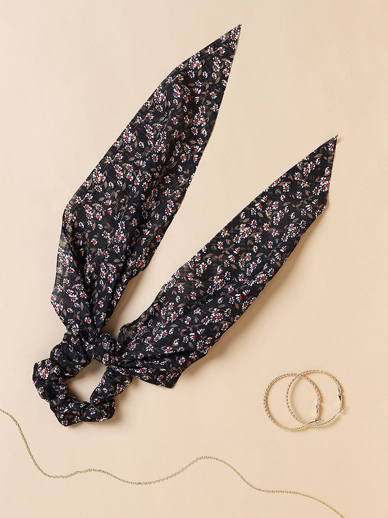 Misbu Black Floral Scarf Scrunchie