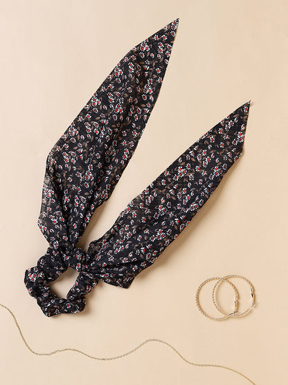Misbu Black Floral Scarf Scrunchie