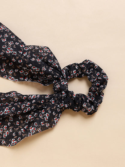 Misbu Black Floral Scarf Scrunchie