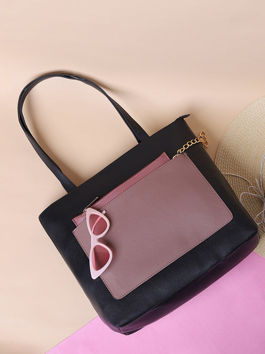 Misbu Black Block Color Tote Bag