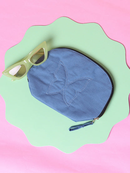 Misbu Atlantic Blue Butterfly Design Quilted Pouch