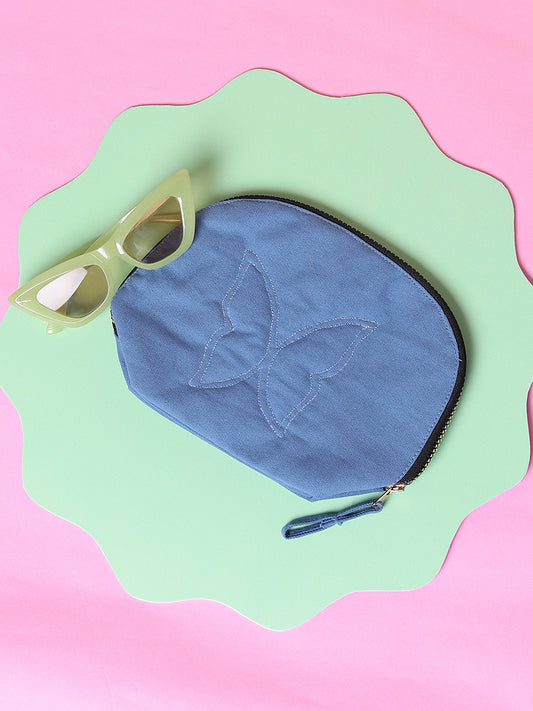 Misbu Atlantic Blue Butterfly Design Quilted Pouch