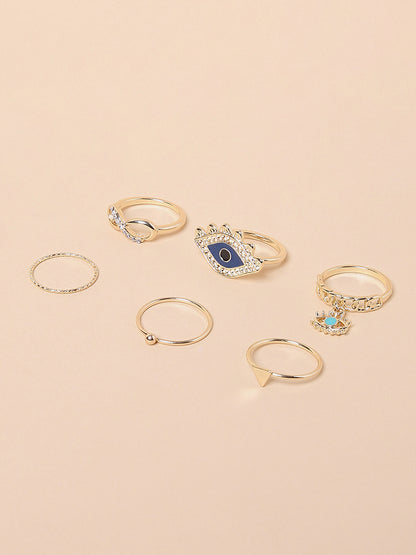 Misbu Blue Plain & Design Rings - Set of 6