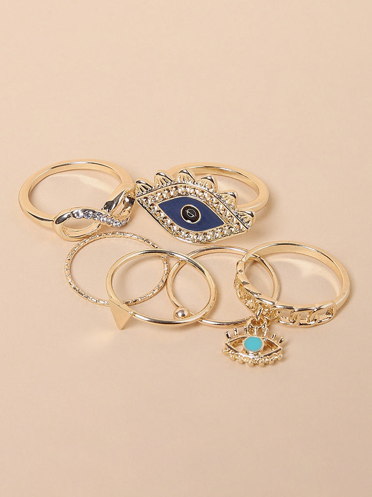 Misbu Blue Plain & Design Rings - Set of 6