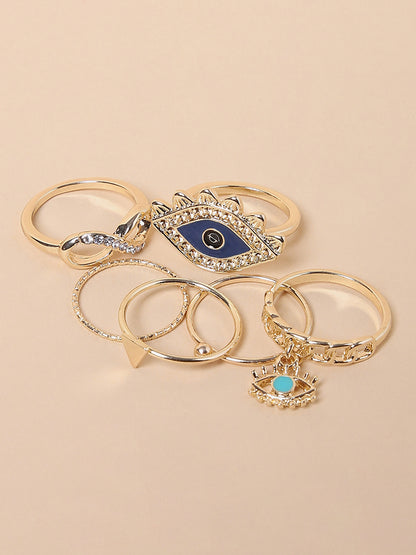 Misbu Blue Plain & Design Rings - Set of 6