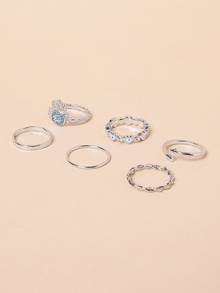 Misbu Blue & Silver Tone Rings - Set of 6