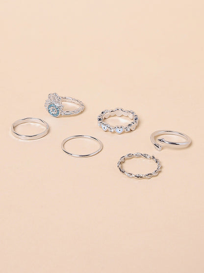 Misbu Blue & Silver Tone Rings - Set of 6