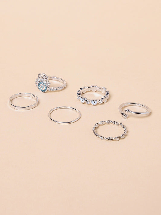 Misbu Blue & Silver Tone Rings - Set of 6