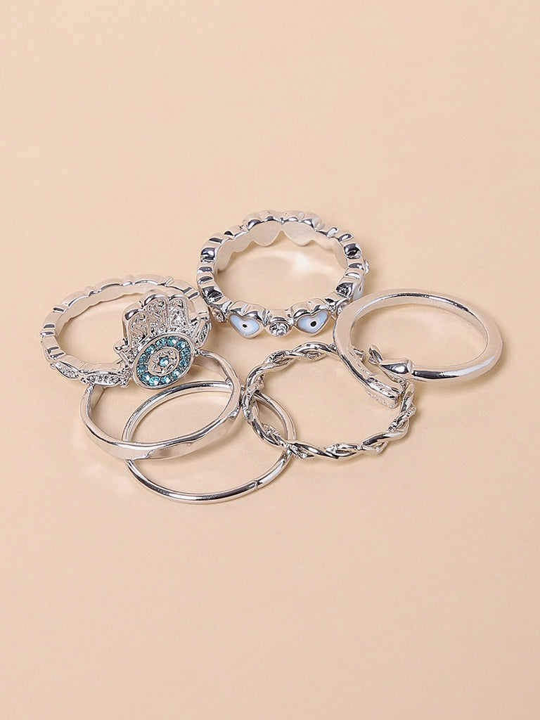 Misbu Blue & Silver Tone Rings - Set of 6