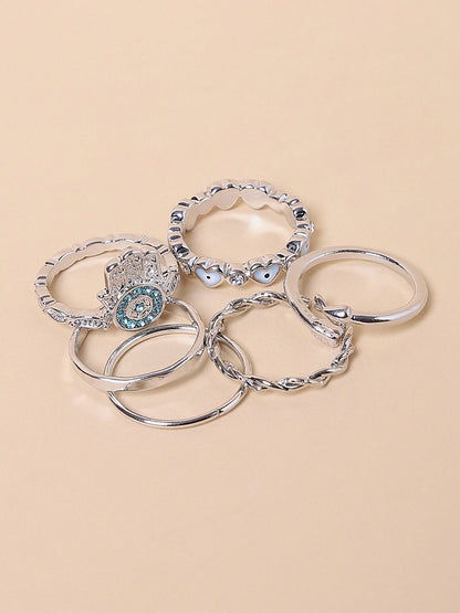 Misbu Blue & Silver Tone Rings - Set of 6