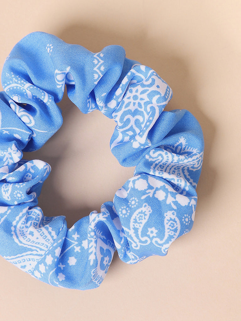 Misbu Blue Floral Scrunchies - Set of 3
