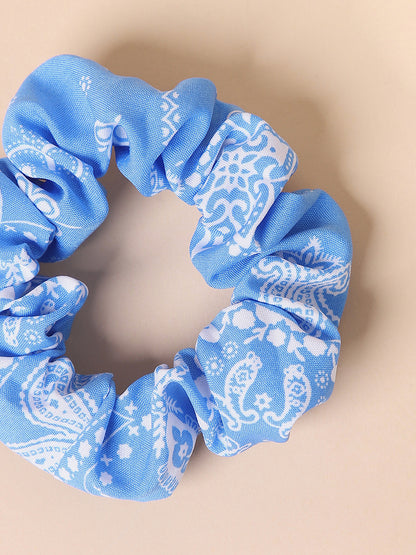 Misbu Blue Floral Scrunchies - Set of 3
