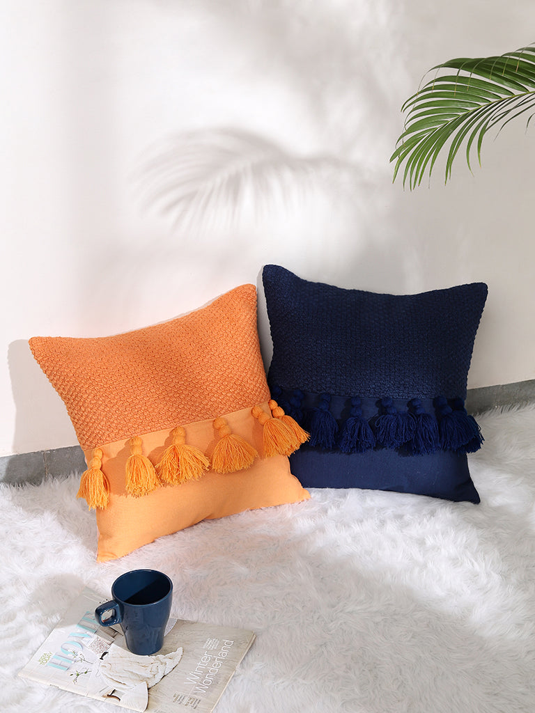 Misbu Blue Chunky Tassel Cushion Cover