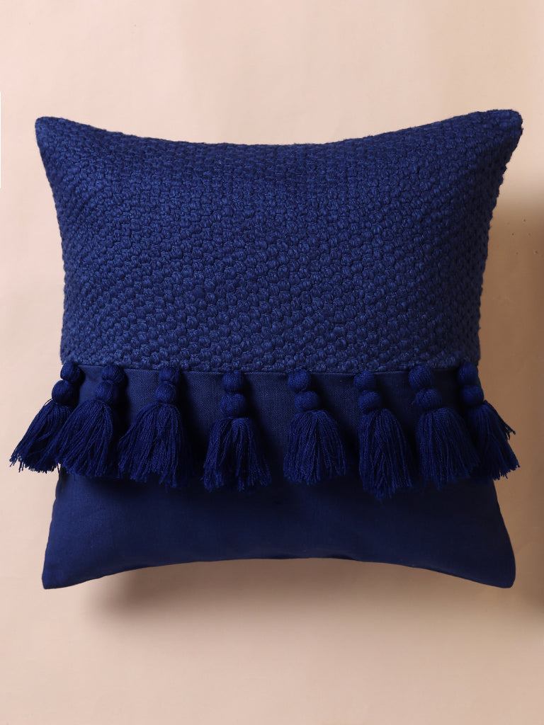 Misbu Blue Chunky Tassel Cushion Cover