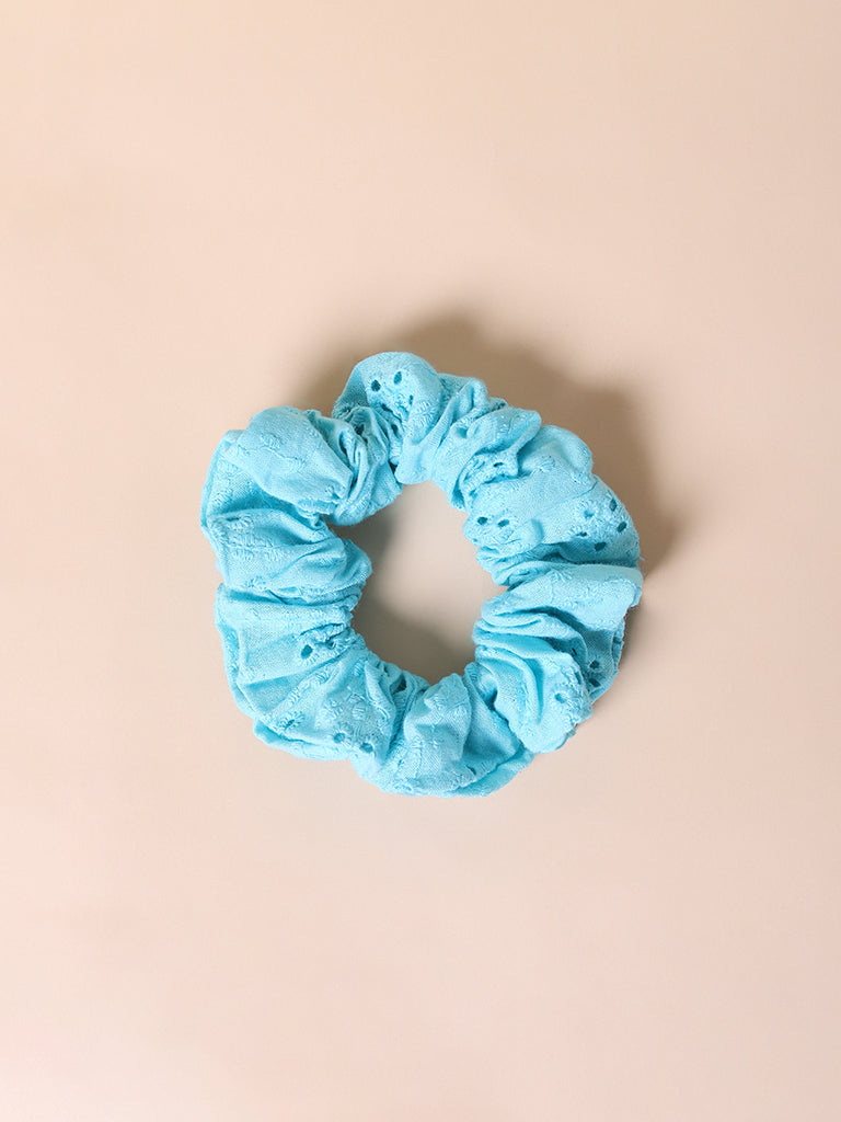 Misbu Blue Hakoba self Textured Scrunchy - Set Of 2