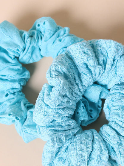 Misbu Blue Hakoba self Textured Scrunchy - Set Of 2