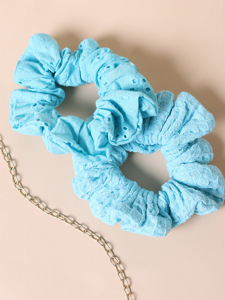 Misbu Blue Hakoba self Textured Scrunchy - Set Of 2