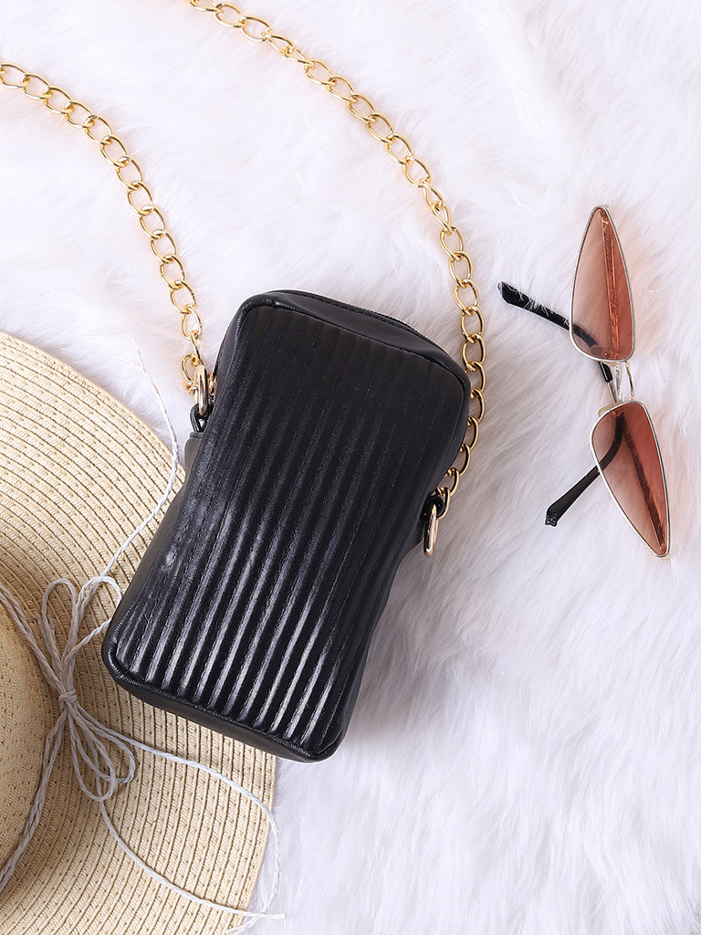 Misbu Black Stripe Textured Mobile Sling Bag