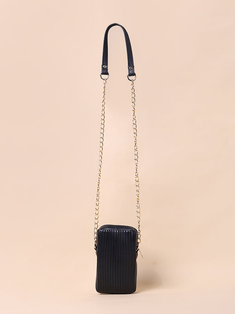 Misbu Black Stripe Textured Mobile Sling Bag