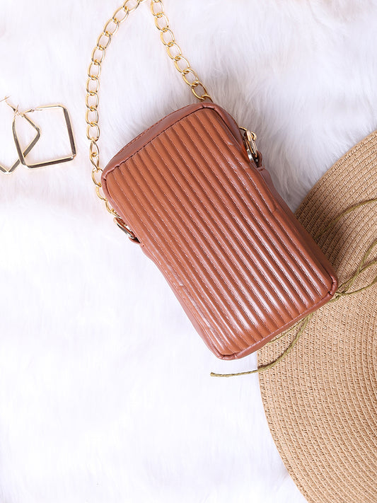 Misbu Brown Stripe Textured Mobile Sling Bag