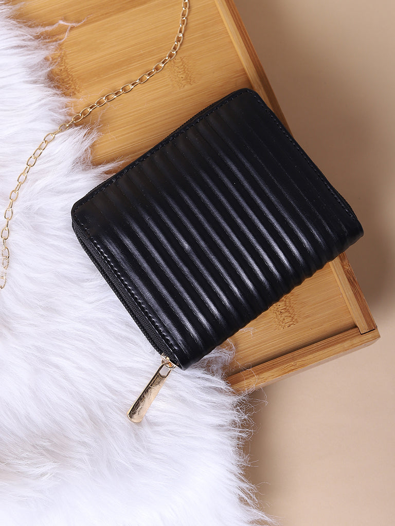 Misbu Black Stripe Textured Small Zip Wallet