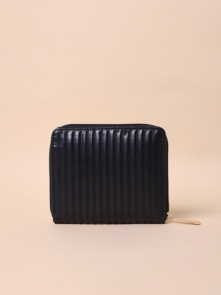 Misbu Black Stripe Textured Small Zip Wallet