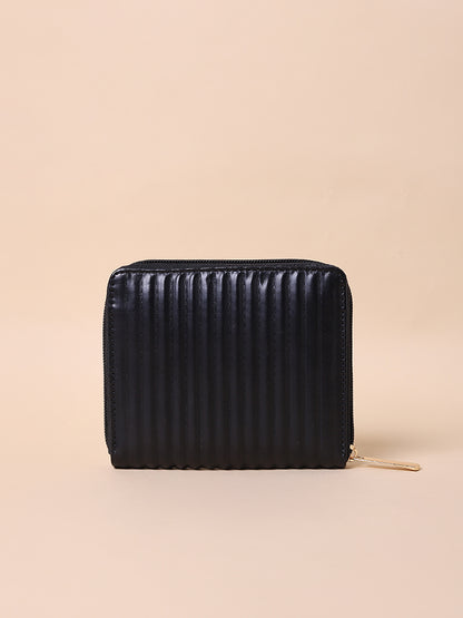 Misbu Black Stripe Textured Small Zip Wallet