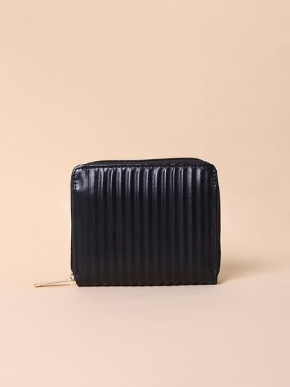 Misbu Black Stripe Textured Small Zip Wallet