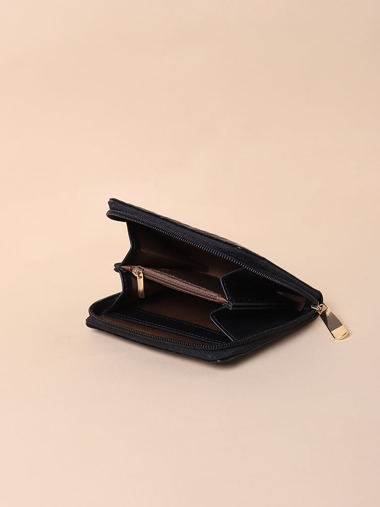Misbu Black Stripe Textured Small Zip Wallet