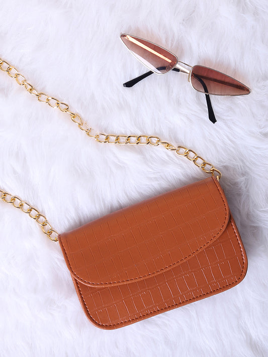 Misbu Brown Croc Texture Sling Bag